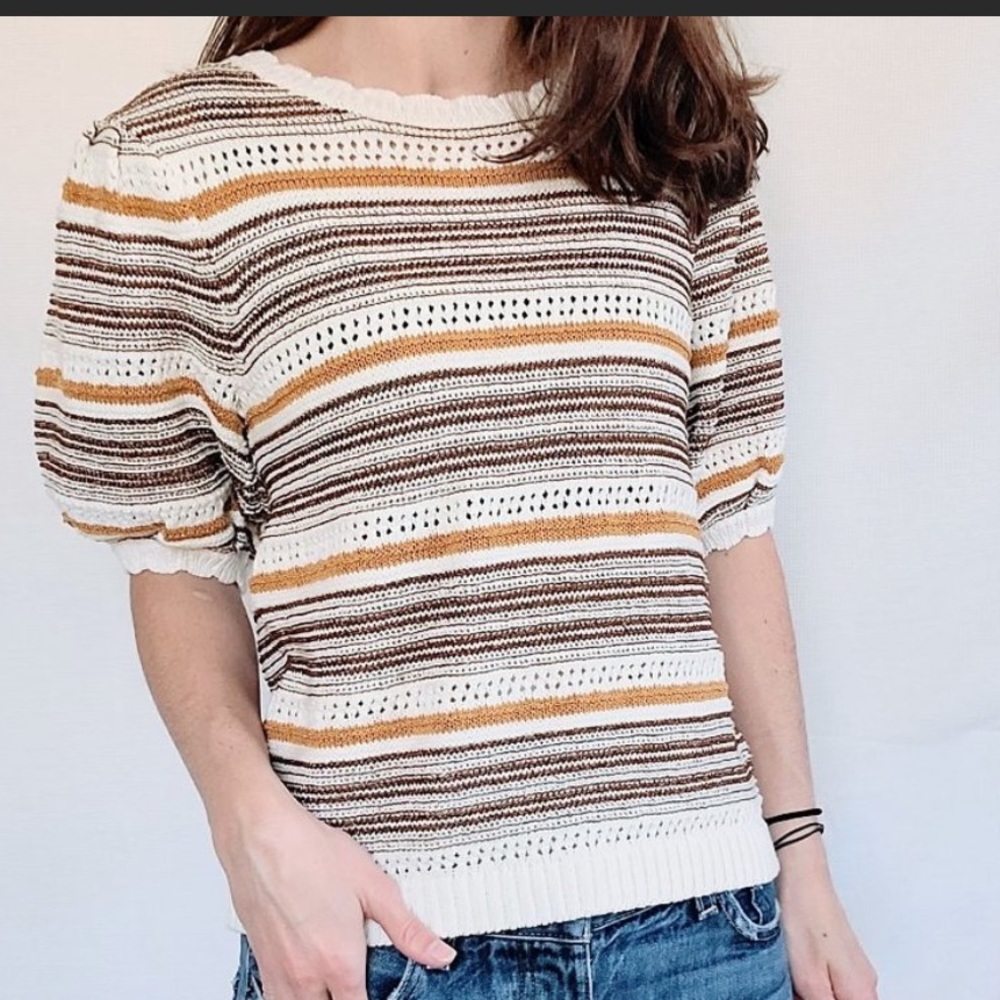 NWT House Of Harlow striped knit puff sleeve top - Picture 1 of 6